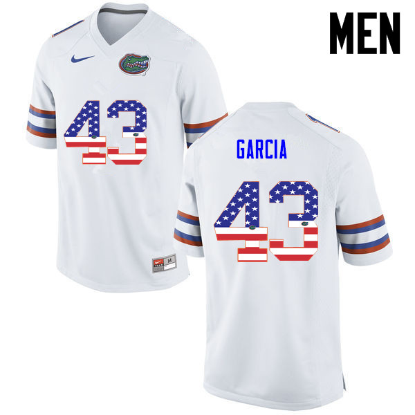 Men Florida Gators #43 Cristian Garcia College Football USA Flag Fashion Jerseys-White - Click Image to Close